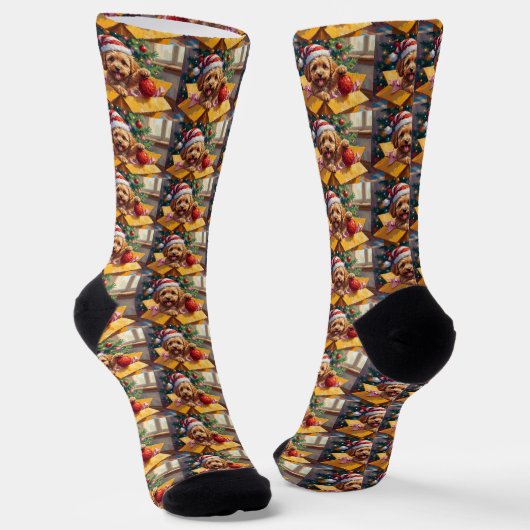 Cockapoo Dog Christmas Gift Box Surprise Sokken (Gebogen)