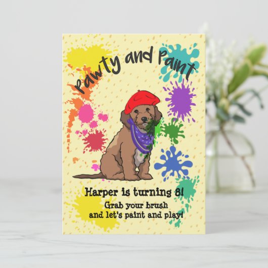 Cockapoo Dog Fun Art Verjaardagsfeest Uitnodiging (Staand voorkant)