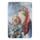 Cockapoo Dog in Sledge Laat het Sneeuw Kerstmis Badmat (Voorkant Verticaal)