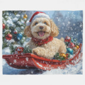 Cockapoo Dog in Sledge Laat het Sneeuw Kerstmis Fleece Deken (Voorkant (Horizontaal))