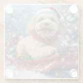 Cockapoo Dog in Sledge Laat het Sneeuw Kerstmis Glazen Onderzetter (Achterkant)