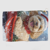 Cockapoo Dog in Sledge Laat het Sneeuw Kerstmis Golfhanddoek (Horizontaal)