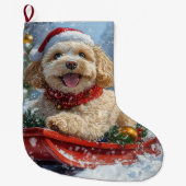 Cockapoo Dog in Sledge Laat het Sneeuw Kerstmis Grote Kerstsok (Voorkant)