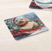 Cockapoo Dog in Sledge Laat het Sneeuw Kerstmis Kartonnen Onderzetters (Schuin)