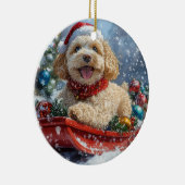 Cockapoo Dog in Sledge Laat het Sneeuw Kerstmis Keramisch Ornament (Rechts)