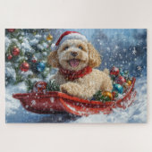 Cockapoo Dog in Sledge Laat het Sneeuw Kerstmis Legpuzzel (Horizontaal)
