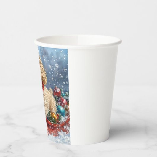 Cockapoo Dog in Sledge Laat het Sneeuw Kerstmis Papieren Bekers (Links)