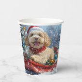 Cockapoo Dog in Sledge Laat het Sneeuw Kerstmis Papieren Bekers (Voorkant)