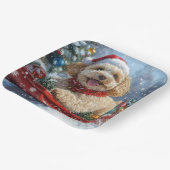 Cockapoo Dog in Sledge Laat het Sneeuw Kerstmis Papieren Bordje (Gebogen)
