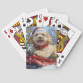 Cockapoo Dog in Sledge Laat het Sneeuw Kerstmis Pokerkaarten (Achterkant)