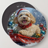 Cockapoo Dog in Sledge Laat het Sneeuw Kerstmis Ronde Button 6,0 Cm (Voorkant /achterkant)