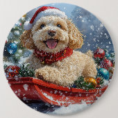 Cockapoo Dog in Sledge Laat het Sneeuw Kerstmis Ronde Button 6,0 Cm (Voorkant)