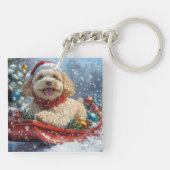 Cockapoo Dog in Sledge Laat het Sneeuw Kerstmis Sleutelhanger (Achterkant)