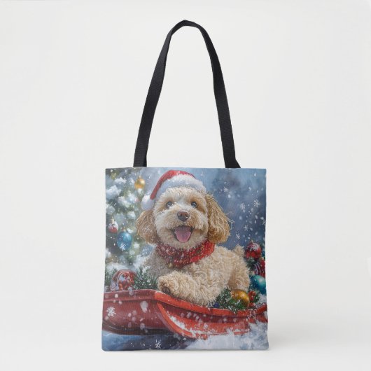 Cockapoo Dog in Sledge Laat het Sneeuw Kerstmis Tote Bag (Voorkant)