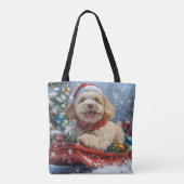 Cockapoo Dog in Sledge Laat het Sneeuw Kerstmis Tote Bag (Achterkant)