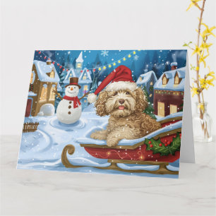 Cockapoo Dog in Sleigh Sneeuw Kerstmis Kaart