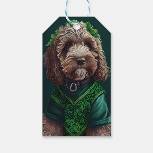 Cockapoo Dog in St. Patrick's Day Dress Cadeaulabel (Voorkant)