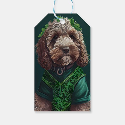 Cockapoo Dog in St. Patrick's Day Dress Cadeaulabel (Achterkant)