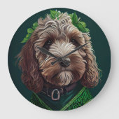 Cockapoo Dog in St. Patrick's Day Dress Grote Klok (Voorkant)