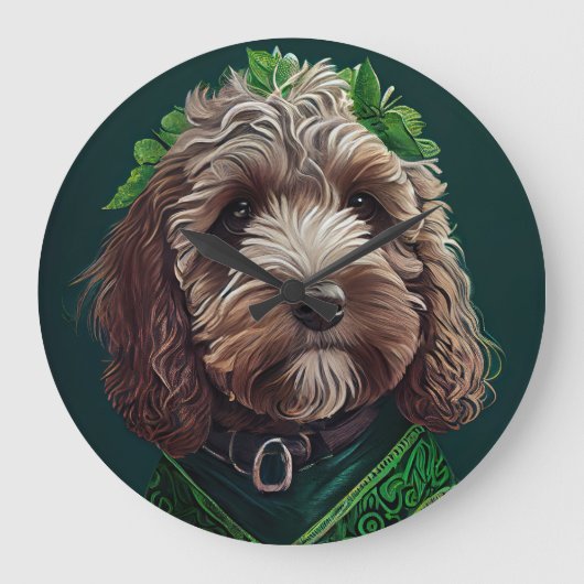 Cockapoo Dog in St. Patrick's Day Dress Grote Klok (Voorkant)