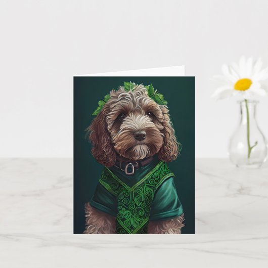 Cockapoo Dog in St. Patrick's Day Dress Kaart (Kleine Plant)