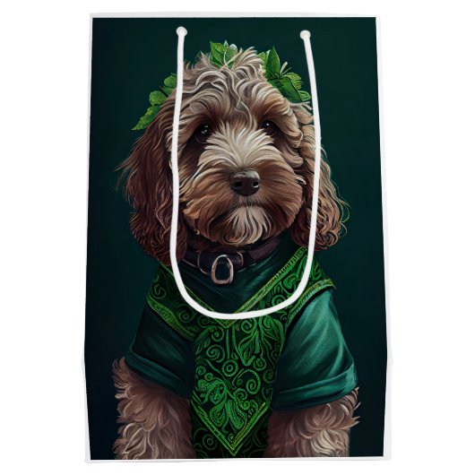 Cockapoo Dog in St. Patrick's Day Dress Medium Cadeauzakje (Achterkant)