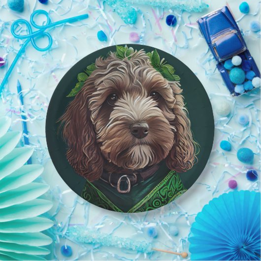Cockapoo Dog in St. Patrick's Day Dress Papieren Bordje (Feest)