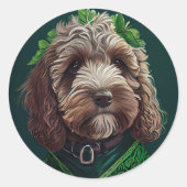 Cockapoo Dog in St. Patrick's Day Dress Ronde Sticker (Voorkant)