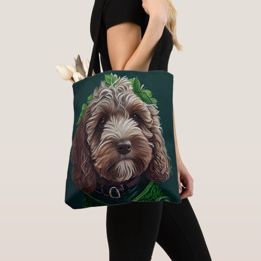 Cockapoo Dog in St. Patrick's Day Dress Tote Bag (Dichtbij)