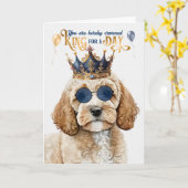 Cockapoo Dog King voor Dag Grappige Verjaardag Kaart (Gele Bloem)