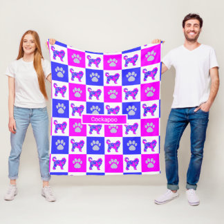 Cockapoo Dog & Paw Hot Pink en Blue Fleece Deken