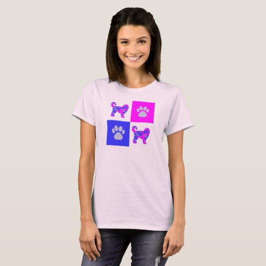 Cockapoo Dog & Paw Pink en Blue T-shirt (Voorkant volledig)
