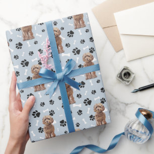 Cockapoo Dog Paw Print Pattern op Silver Blue Cadeaupapier