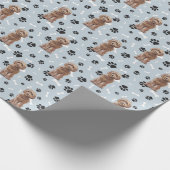 Cockapoo Dog Paw Print Pattern op Silver Blue Cadeaupapier (Hoek)