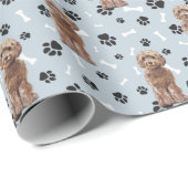 Cockapoo Dog Paw Print Pattern op Silver Blue Cadeaupapier (Rol Hoek)