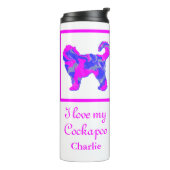 Cockapoo Dog Pink & Blue Silhouette Thermosbeker (Gedraaid links)