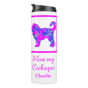 Cockapoo Dog Pink & Blue Silhouette Thermosbeker