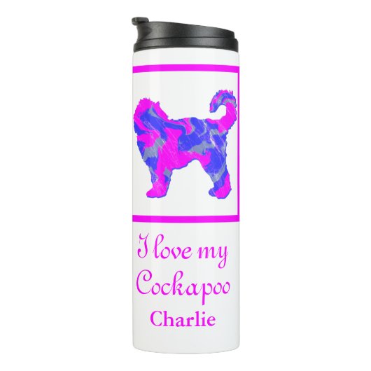 Cockapoo Dog Pink & Blue Silhouette Thermosbeker (Geroteerd rechts)