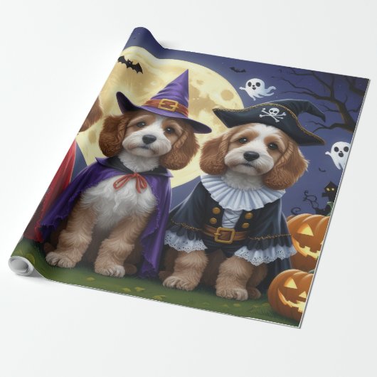 Cockapoo Dog Pumpkin Halloween Grappig Cadeaupapier (Uitgerold)