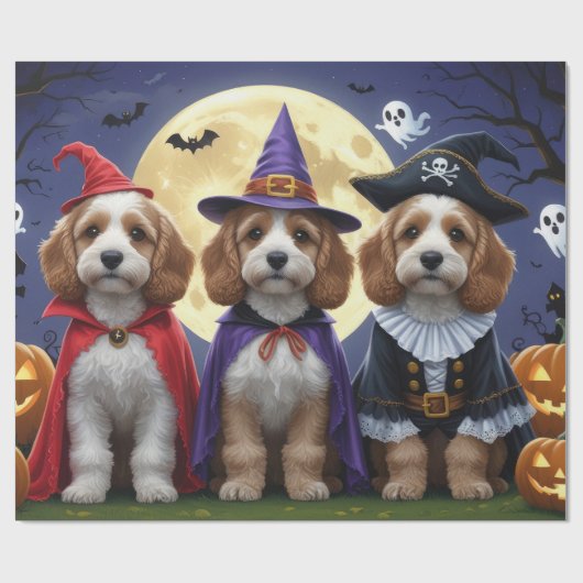 Cockapoo Dog Pumpkin Halloween Grappig Cadeaupapier (Vlak)