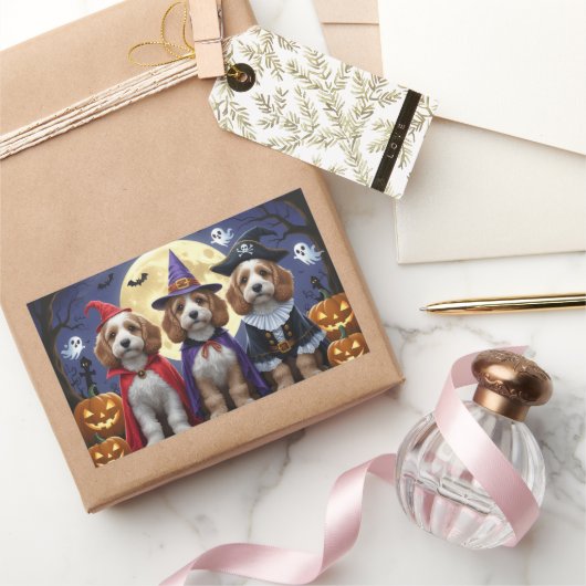 Cockapoo Dog Pumpkin Halloween Grappig Rechthoekige Sticker (Geschenken)