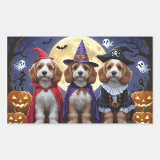 Cockapoo Dog Pumpkin Halloween Grappig Rechthoekige Sticker (Voorkant)