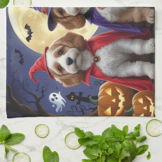 Cockapoo Dog Pumpkin Halloween Grappig Theedoek (Gevouwen)