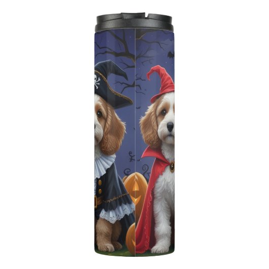 Cockapoo Dog Pumpkin Halloween Grappig Thermosbeker (Achterkant)