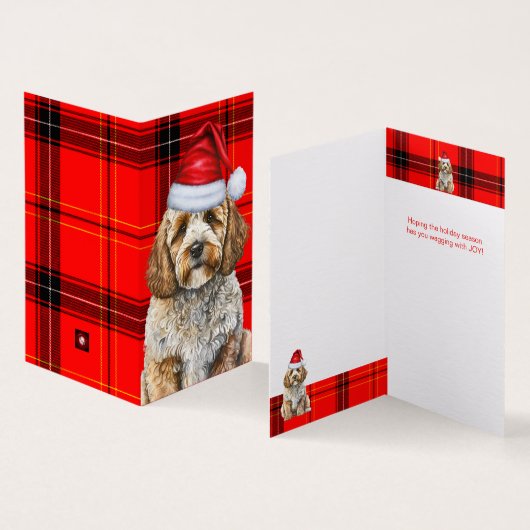 Cockapoo Dog Red Black Plaid Kerstvakantie Kaart (Binnen en buitenkant)