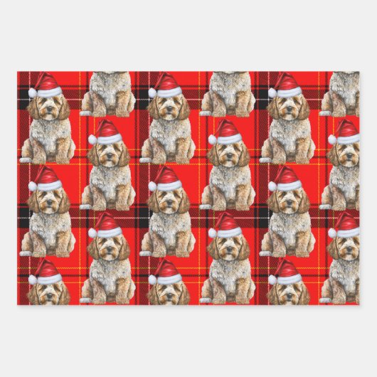Cockapoo Dog Red Holiday Plaid Christmas Inpakpapier Vel (Voorkant 2)