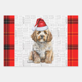Cockapoo Dog Red Holiday Plaid Christmas Inpakpapier Vel