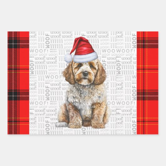 Cockapoo Dog Red Holiday Plaid Christmas Inpakpapier Vel (Voorkant)