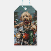 Cockapoo Dog Riding Motorfiets Kerstmis Cadeaulabel (Voorkant)