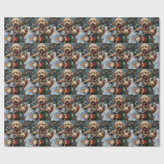 Cockapoo Dog Riding Motorfiets Kerstmis Cadeaupapier (Vlak)